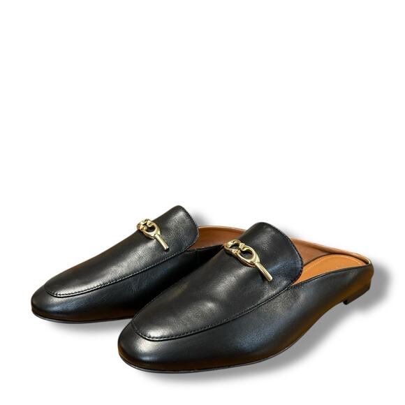 COACH Sienna Leather Slide Loafer Shoes Mule Clog Black Gold Luxury Women Sz 7.5 - Picture 6 of 16